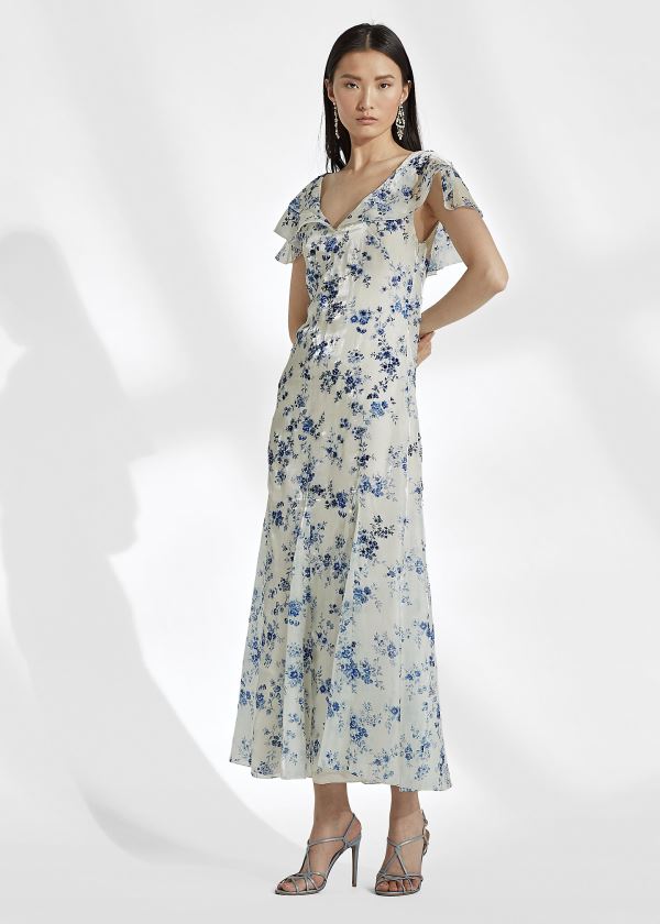 Vestidos Ralph Lauren Mujer Azules / Blancos - Kegan Floral Evening - YCINV6342